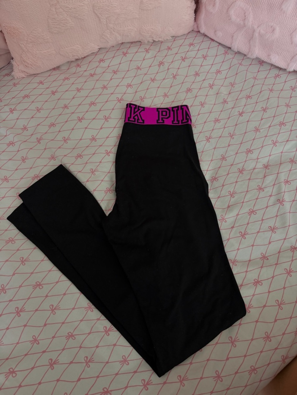 PINK Victoria's Secret Black Leggings with Pink Logo Waistband
